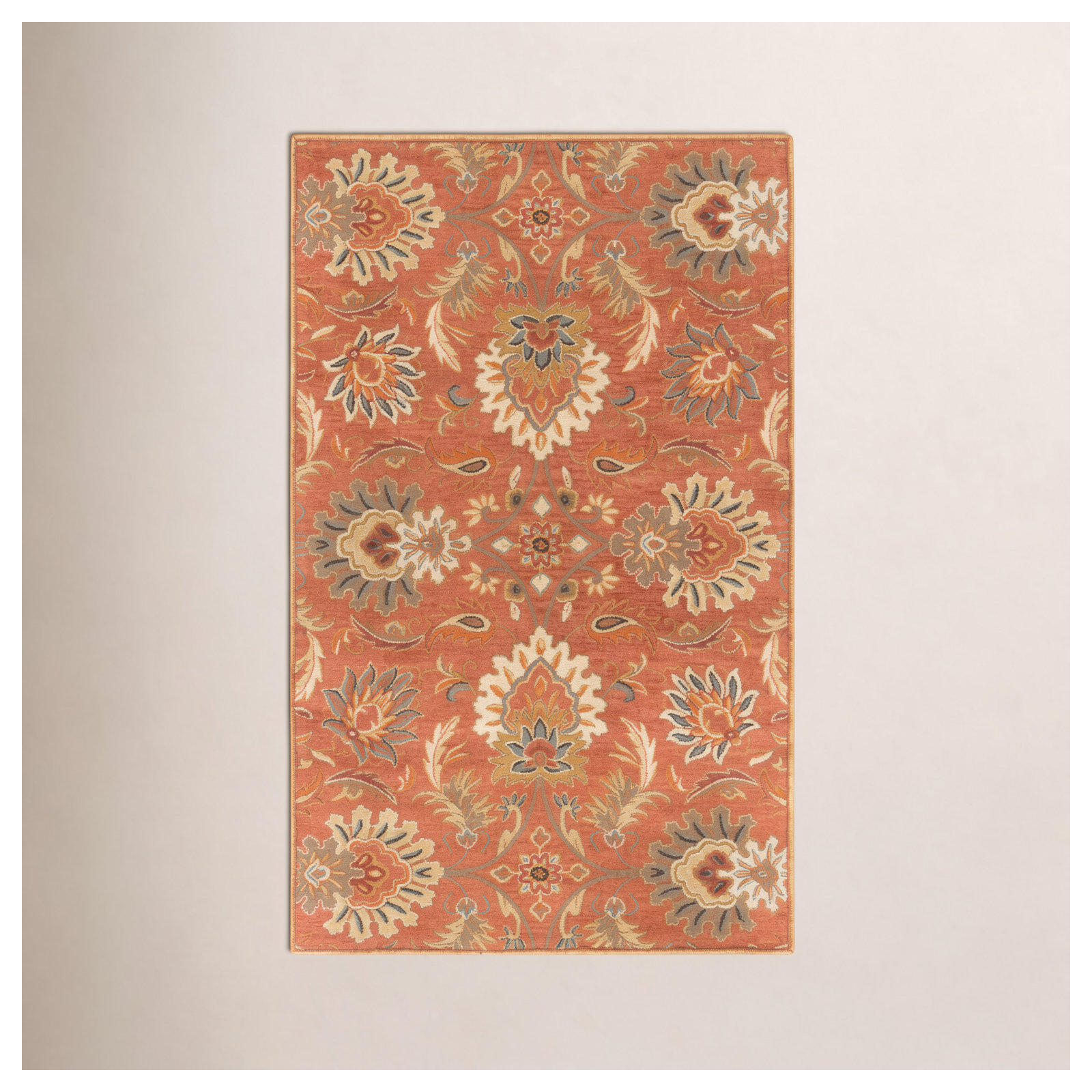 Aaron Hand Tufted Wool Terracotta/Orange/Dusty Sage Rug, Rectangle 4' x 6'