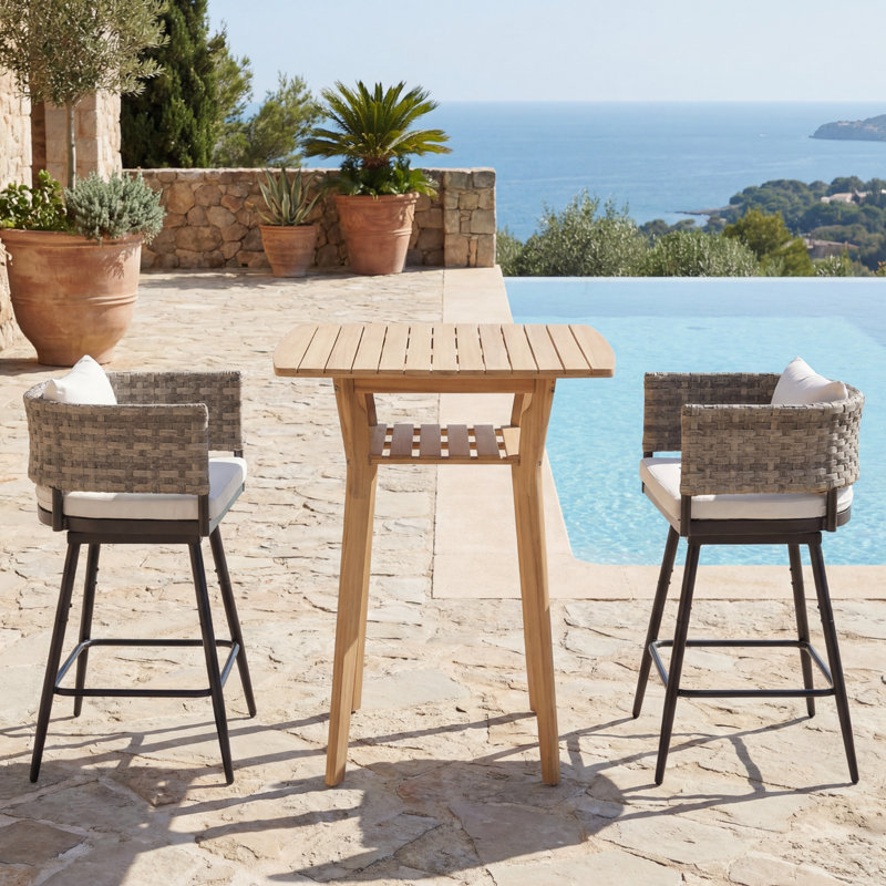 Square Wood Outdoor Bar Table, 31.5" In. W 31.5" In. D