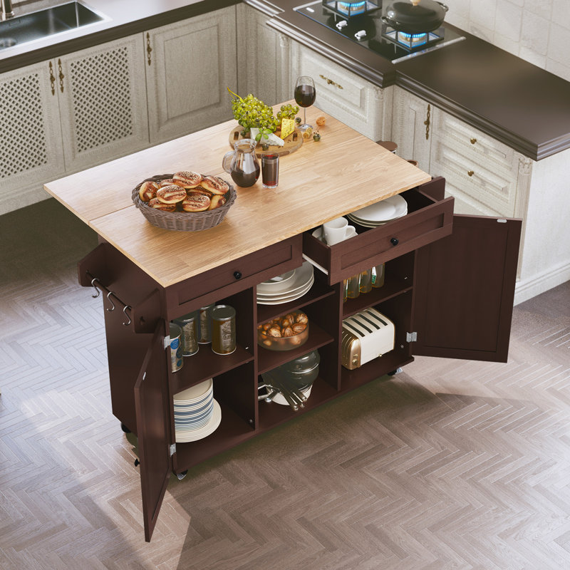 Îlot de cuisine de style campagnard de 131 cm avec abattant rabattable, meuble de rangement mobile avec tiroirs, étagère à épices et porte-serviettes pour la cuisine