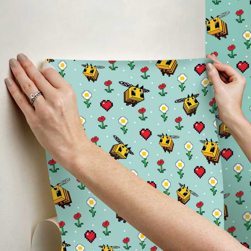 Room Mates Minecraft Busy Bee Peel and Stick Wallpaper | Wayfair