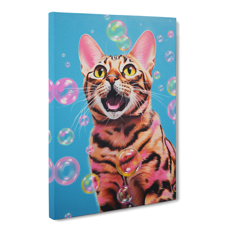Bengal Cat Bubble Gum Painting No.2 - Print, 50cm H x 35cm W x 3cm D
