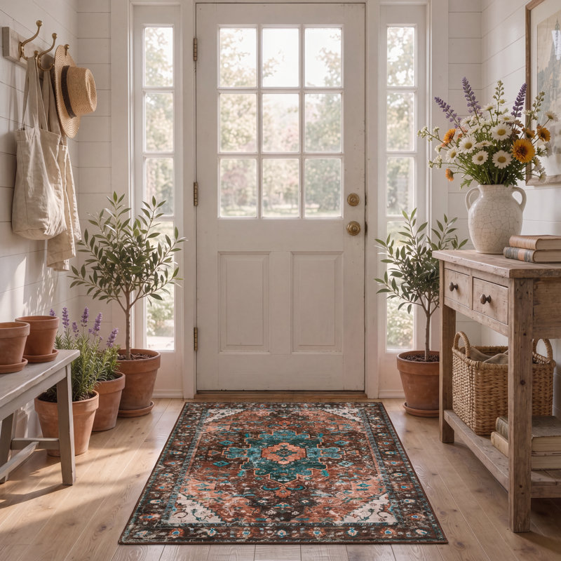 Tapis d'intérieur oriental persan lavable, résistant au passage, à poils courts, ne peluche pas, antidérapant et antitache, idéal pour l'entrée, la cuisine, la chambre, le salon et la salle à manger.