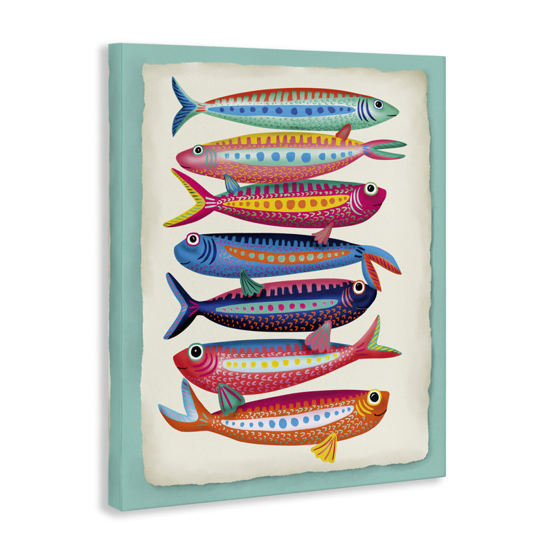  Art mural sur toile de sardines multicolores par Darlene Seale, H 48 po x l 36 po