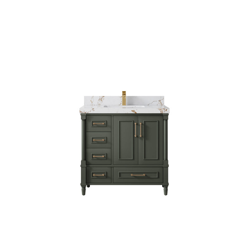 Aberdeen X P 22 po Meuble-lavabo de salle de bain central D avec quartz Calacatta Laza, Bleu marine Hale / or brossé