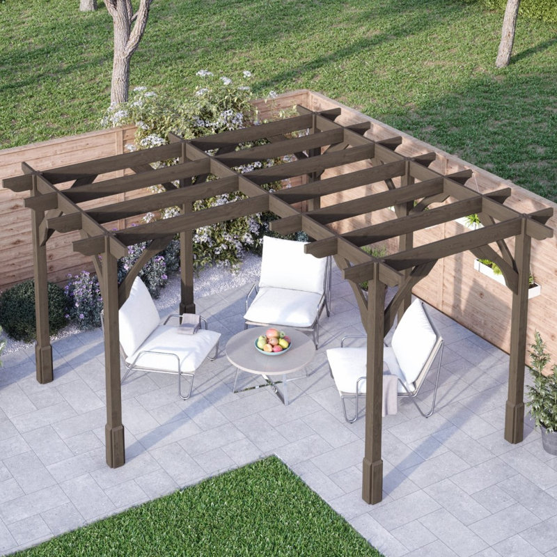 Barz 4.8m x 4.8m Solid Wood Pergola, Rustic Brown