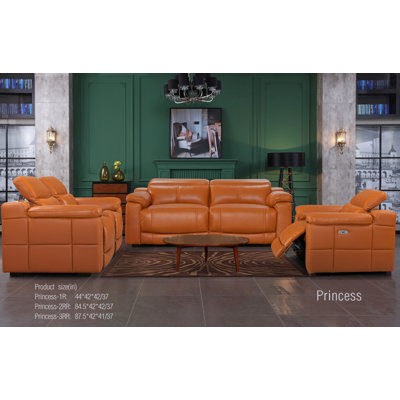 Prince - 3 Piece Top Grain Leather Dual Power Reclining Living Room Set