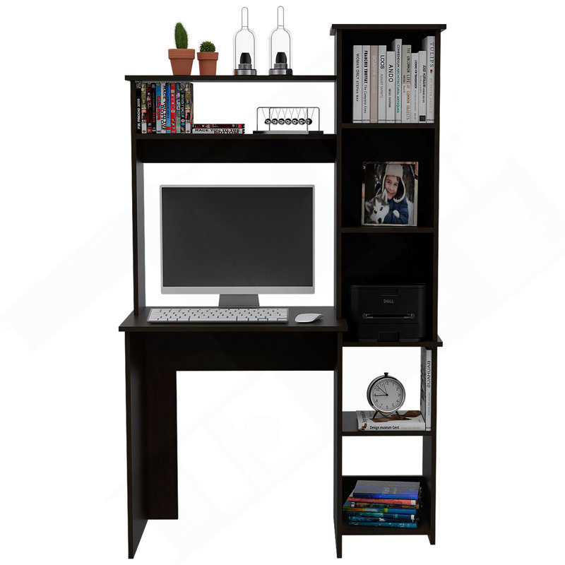Bureau, cinq tablettes, deux tablettes supérieures, noir