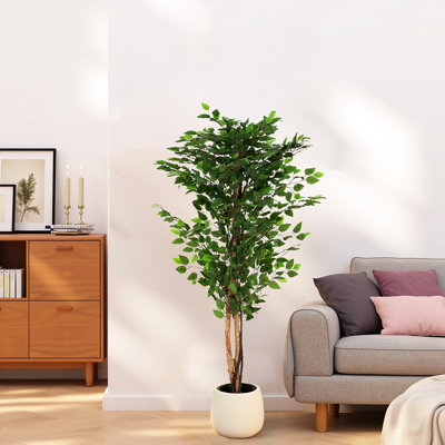 Arbre artificiel 63 po avec pot, feuillage abondant et apparence gracieuse, pré-empoté dans un panier ou un pot à fleurs, facile à poser, feuillage brillant torsadé de 63 po réaliste, pour compléter