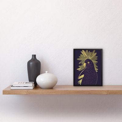 Stylish Dark Deep Purple Yellow Gold Parrot - Single Picture Frame Print