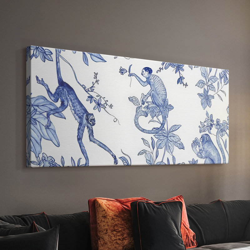 «Blue Monkey Land Toile I», toile tendue avec châssis - prête à être accrochée, H 16 po x l 32 po