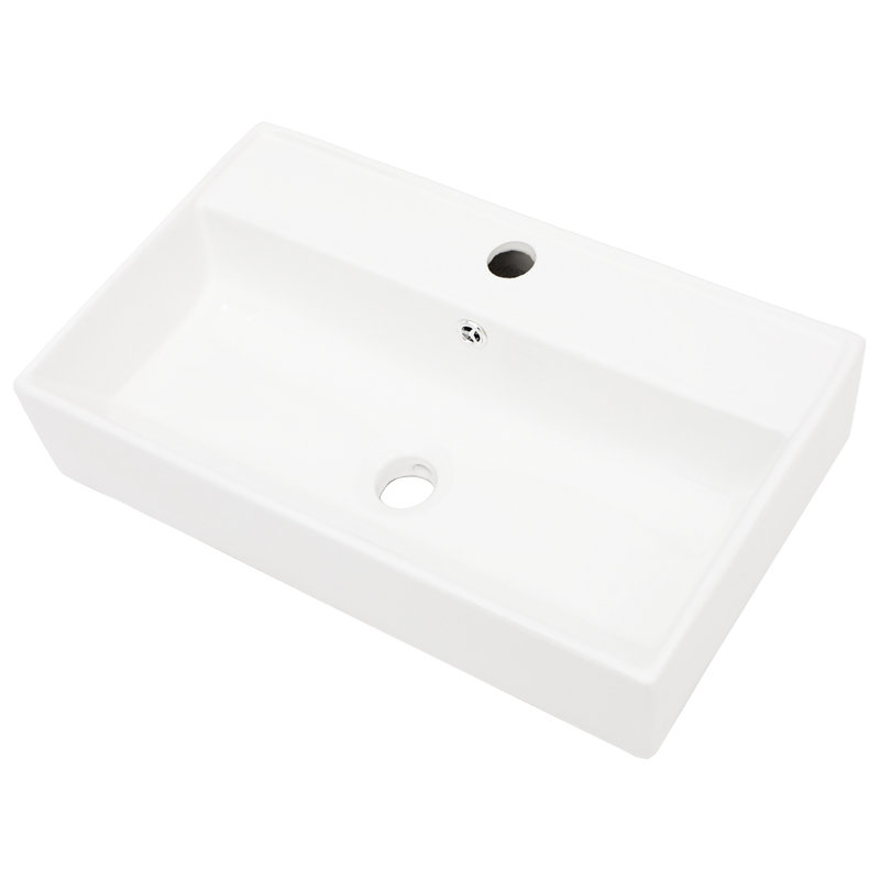 Lavabo de salle de bain en céramique blanche - fixation murale 21 po x 12 po avec trou de robinet simple et trop-plein, teinture encastrée Allaining