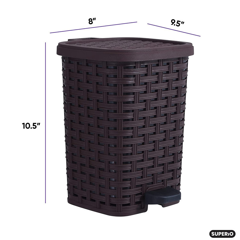 Brown Wicker Pattern Plastic Pedal Trash Can