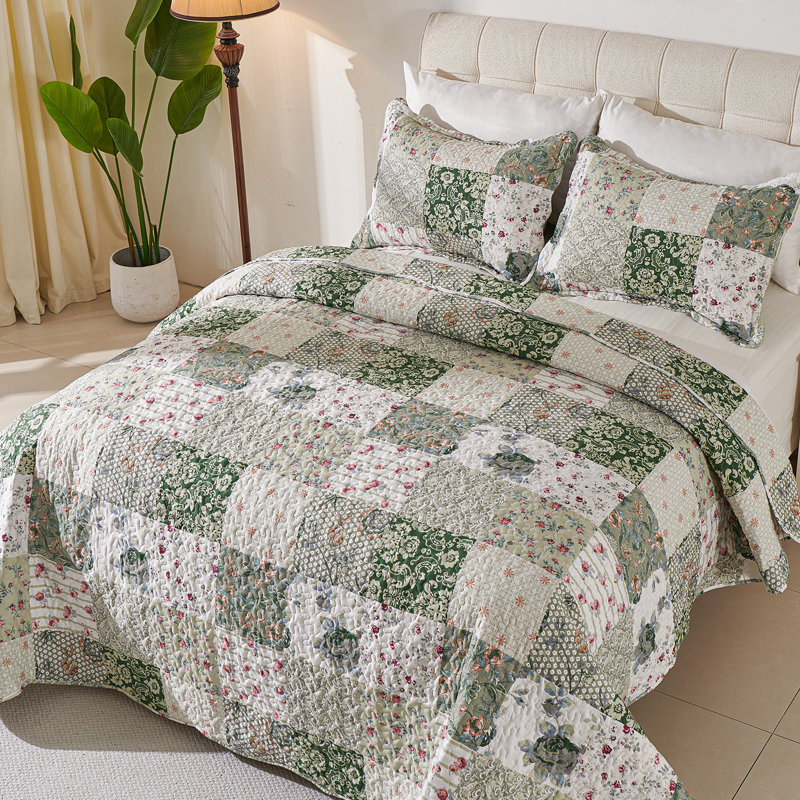 Ensemble de literie réversible douce et légère Floral Patchwork, Courtepointe de grande taille et 2 taies décorati