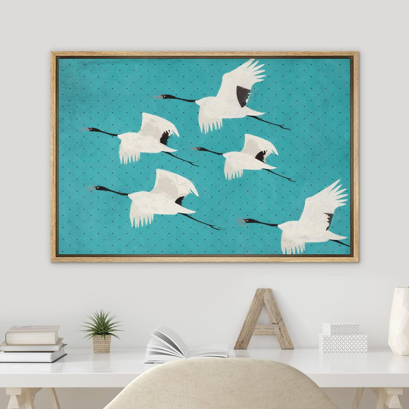IDÉE4WALL, impression sur toile encadrée, décoration BCBG, bleu ciel, grue volante, oiseau, animaux, nature, décoration, multicolore, rustique coloré pour le salon, la chambre à coucher, le bureau, encadrée sur toile