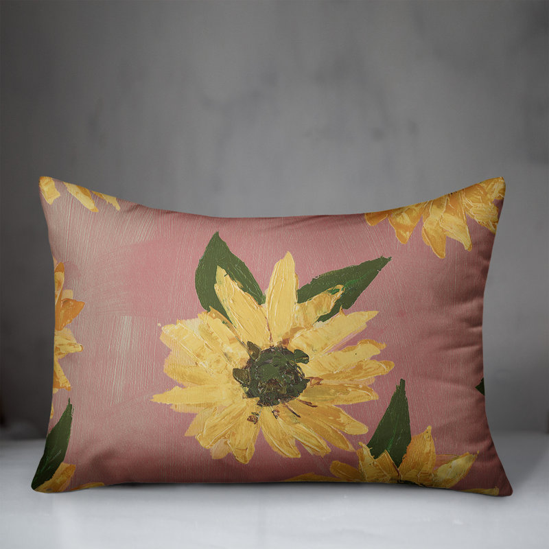  Painted Sunflower 16 Outdoor Rectangular Pillow Cover & Insert, Pink