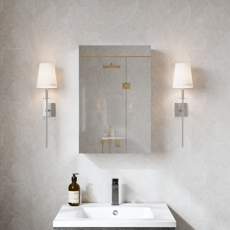 Recessed Or Surface Wall Mount Bathroom Medicine Cabinet With Adjustable Glass Shelves, Right, 30" H x 20" W x 4.8" D