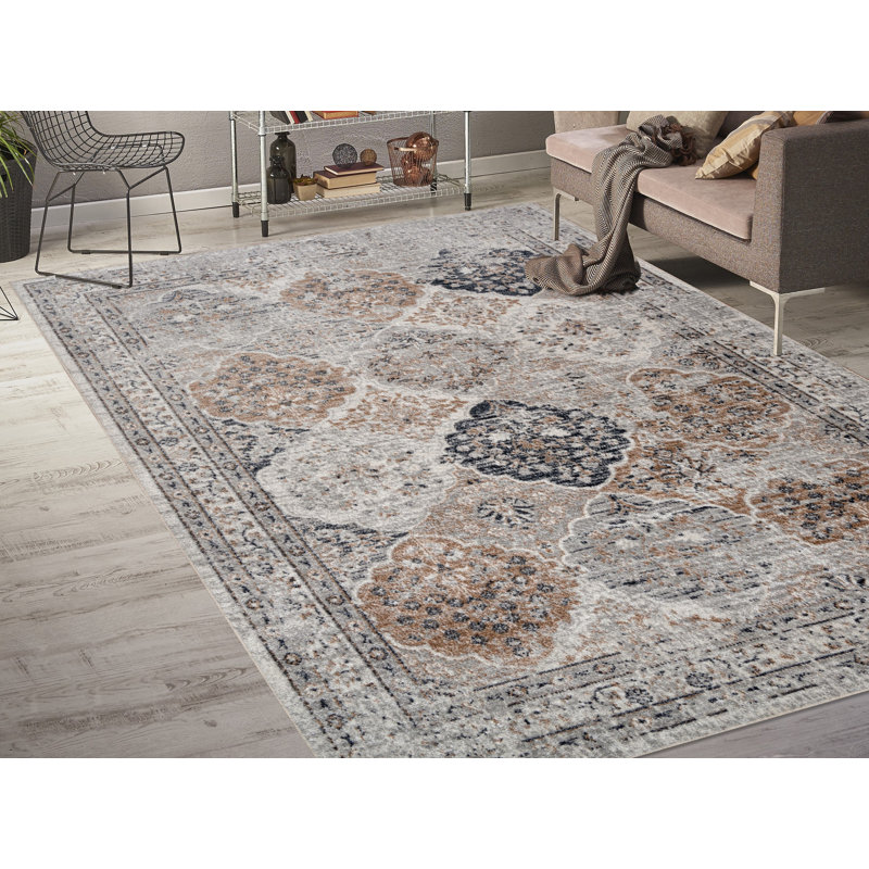 Tapis oriental en polypropylène / jute tissé à la machine Georgeana en brun / gris, Rectangle 6 pi 7 po x 9 pi 6 po