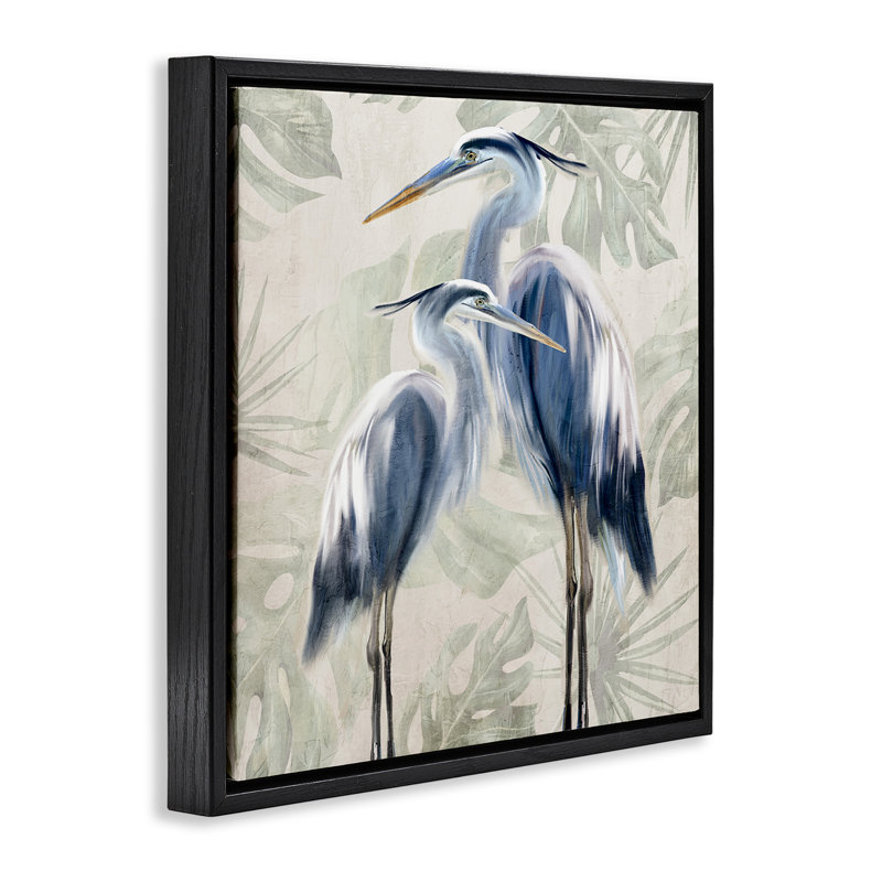 Heron Pair over Palms Floater Canvas Wall Art, design by Kim Allen, Cadre flottant noir de jais, H 18 po x l 18 po
