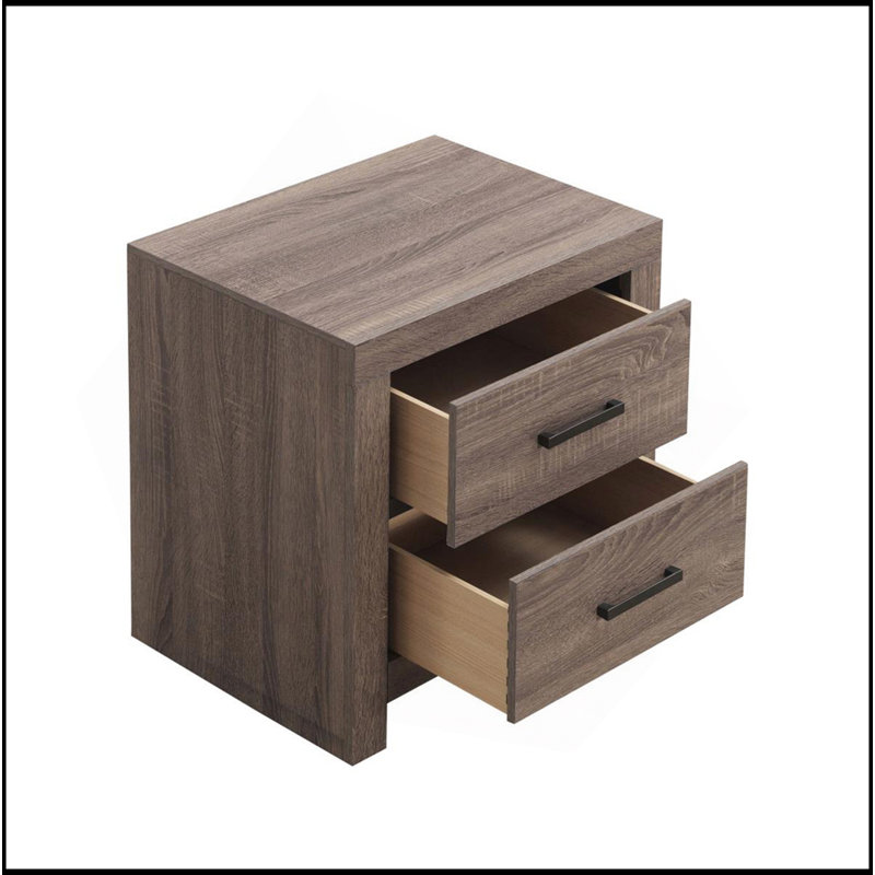 2 Drawers MDF Nightstand In Barrel Oak Finish