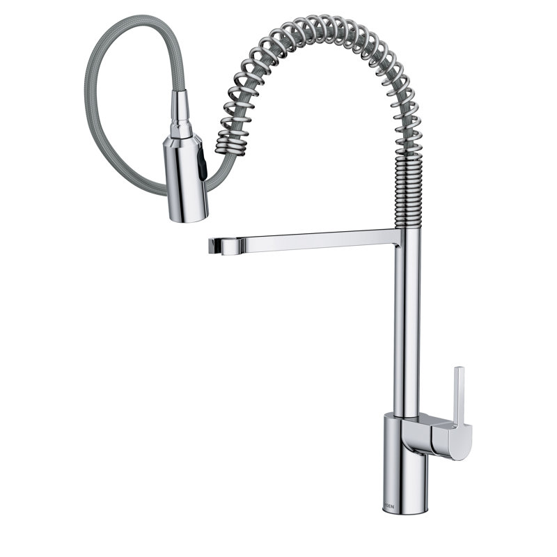 Align One Handle Spring Kitchen Faucet, Modern Single Hole Kitchen Sink Faucet Pulldown Sprayer, Chrome
