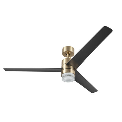 Ventilateur de plafond à 3 pales de 54 po Starletta en or brossé avec télécommande, ensemble d'éclairage à DEL à intensité variable et moteur réversible
