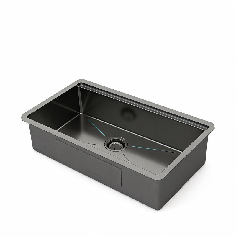 Évier de cuisine de 84 cm (33 pouces) en acier inoxydable noir canon de fusil avec rail d'accessoires intégré