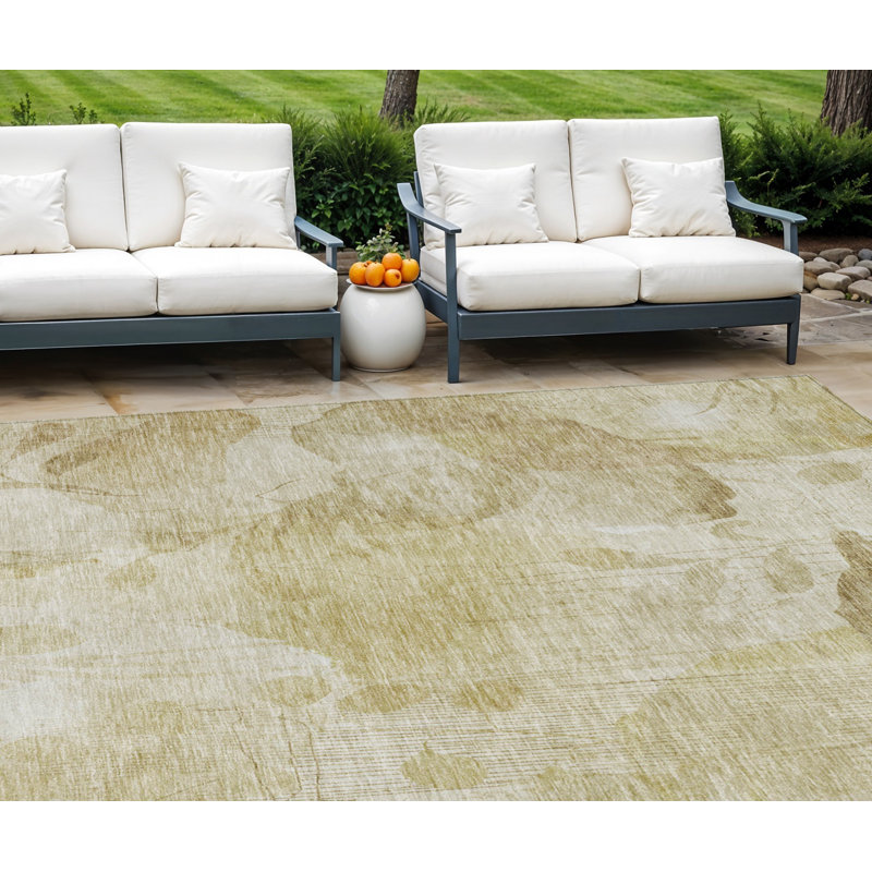 Tapis intérieur beige 10 pi x 14 pi beige et ivoire à motif floral lavable