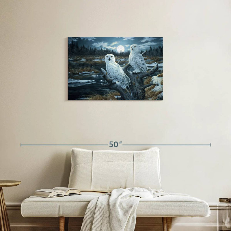 Two Snowy Owls, 20" H x 30" W