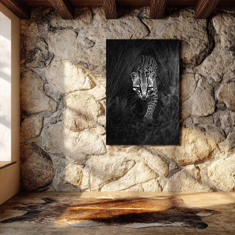 Texas Ocelot, reproduction d'art en noir et blanc sur toile «Desert Wildlife Wall Decor», H 30 po x l 20 po
