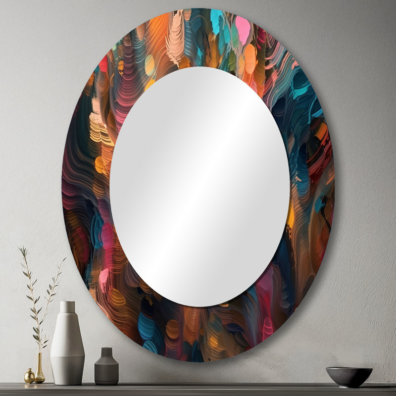 Random Swirls Abstract - Abstract Oval Decorative Mirror On Metal, 43" x 33"