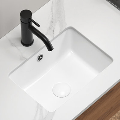 Undermount Bathroom Sink White Rectangle Porcelain Ceramic Vessel Sinks Deep Basin With Overflow Lavatory Vanity Sink Mounted Under The Counter
