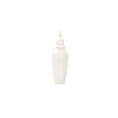 Ceramic Round Slim Ginger/Temple Jar Matte Finish White-15.50"H