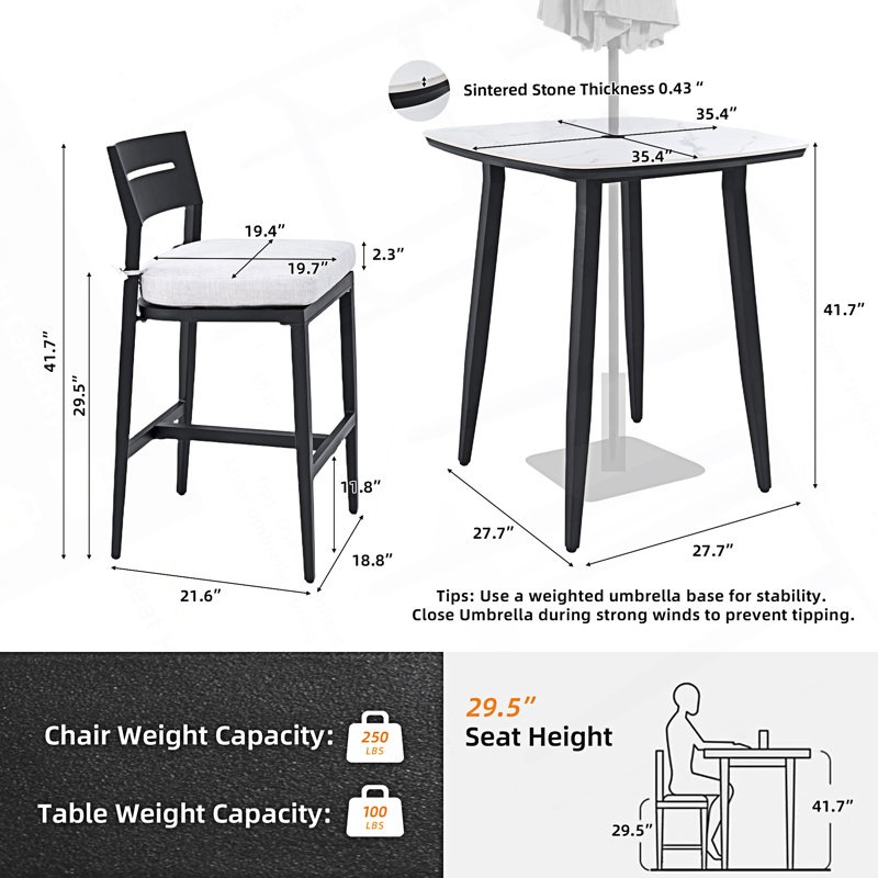 Ensemble de bar d'extérieur 5 pièces Modern, Blanc
