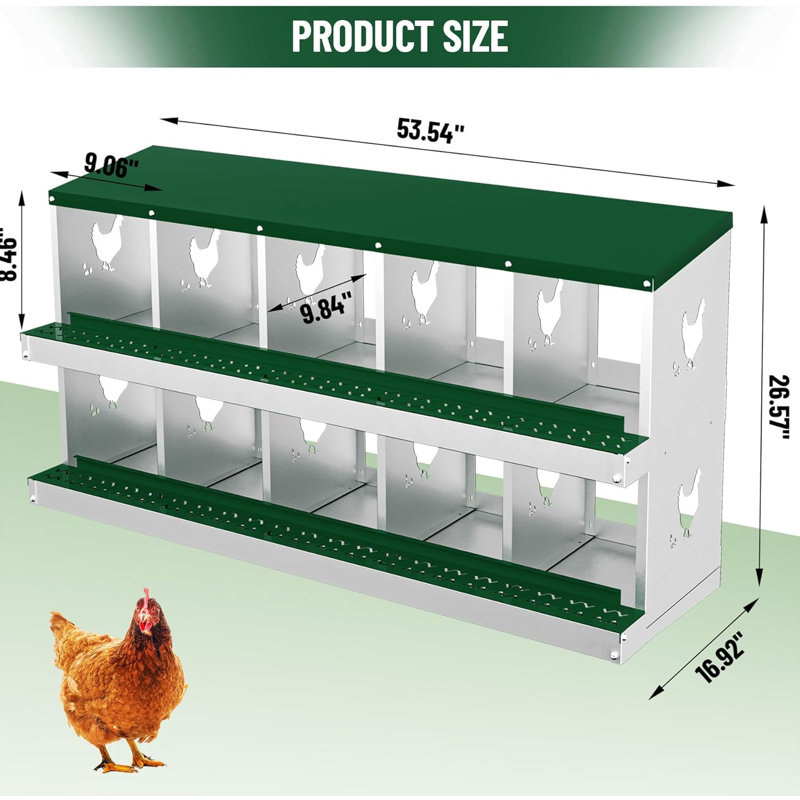 10 Compartments Metal Chicken Nesting Boxes, Nesting Boxes, Chicken Laying Box With Roll Out Egg Collection With Vented Holes
