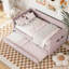 Lit de jour simple en velours rose avec lit gigogne-412939830
