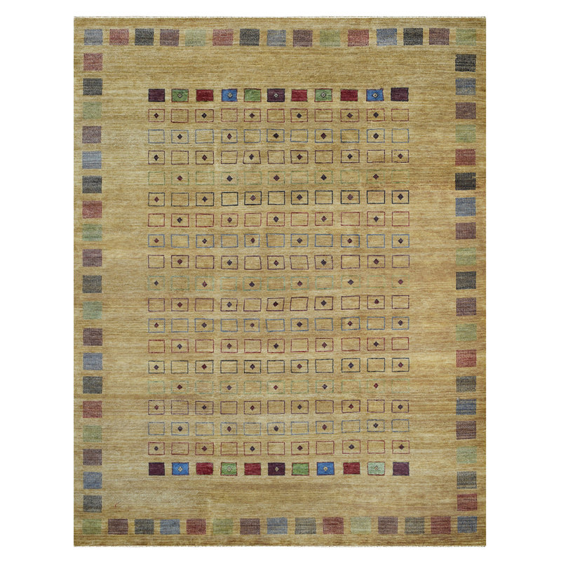 Tapis doré de haute qualité noué à la main, Rectangle 8 pi x 10 pi