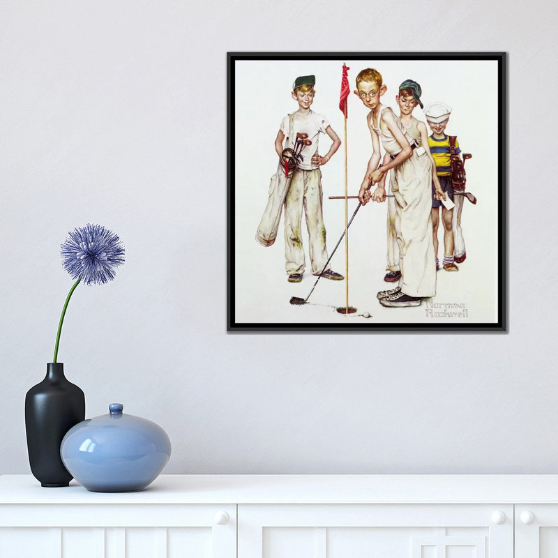 «Missed (Four Sporting Boy: Golf)», reproduction d'art sur toile, H 26 po x l 26 po x P 1,5 po, Toile avec cadre noir