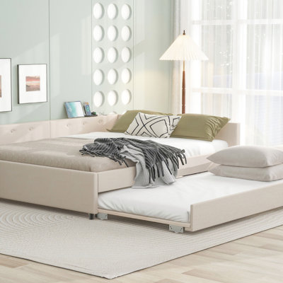 Upholstered Platform Bed With USB And Twin Size Trundle (Bed)