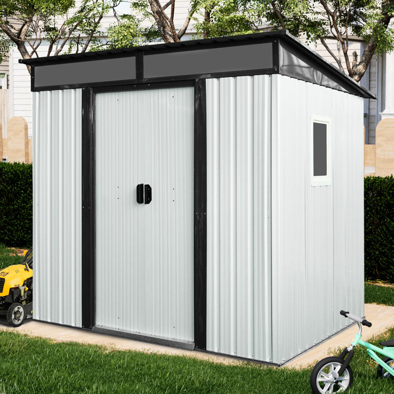6X5ft Metal Shed For Backyard Patio Use - Strong & Waterproof 6Ft X 5Ft Outdoor Storage - -, White, 71" H x 77" W x 59.5" D