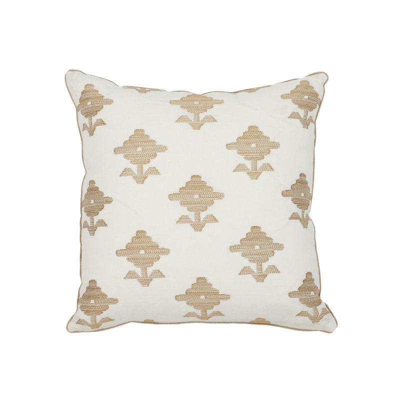 Rubia Embroidery Pillow, Ivory, 16''x16''