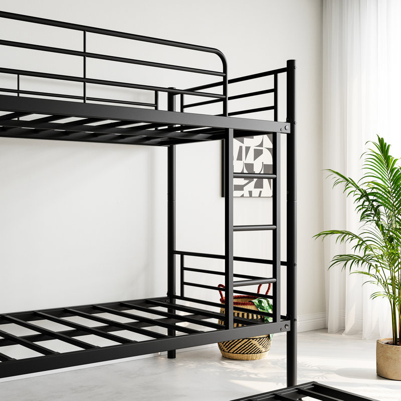 Lit superposé simple noir robuste avec lit gigogne escamotable, rouille, fabrication en métal à bruit de sommeil, capacité inférieure de 400 lb