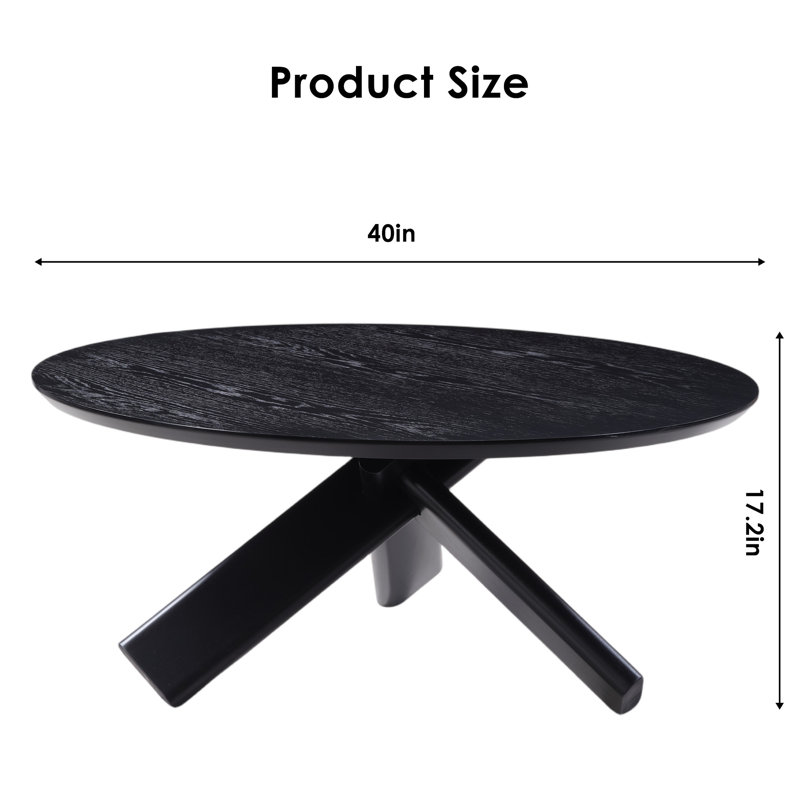 Pelaga 40" Round Coffee Table For Living Room, Mid Century Modern Wood Coffee Table, Black