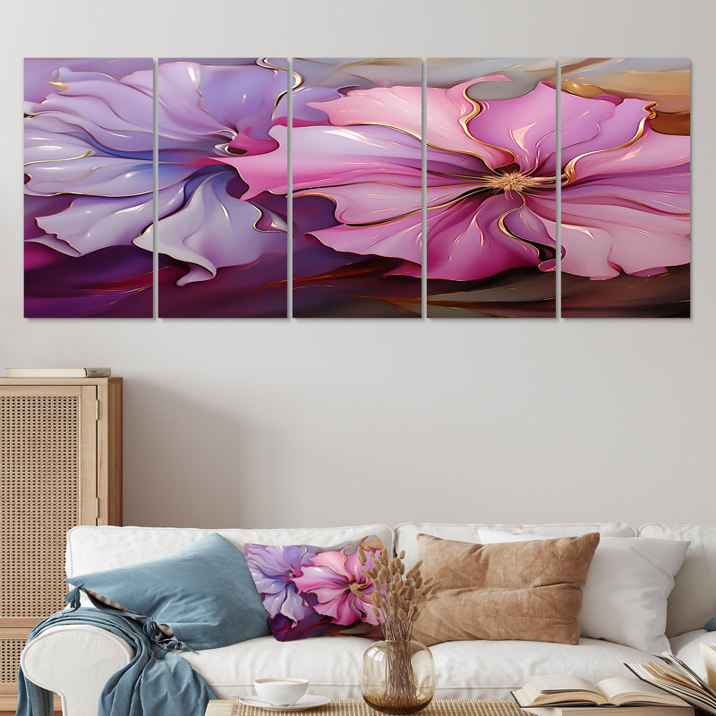 Fleur de verre mauve et rose mauve - pivoine 5 pièces, H 32 po x l 80 po