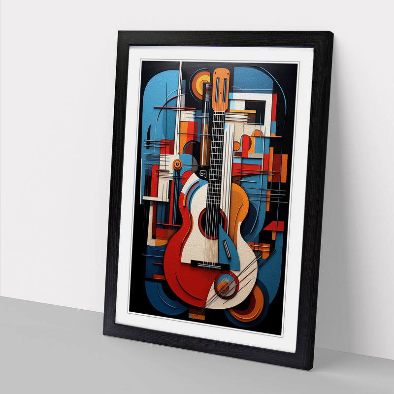 Guitar Constructivism No.2 - Single Picture Frame Print on Wood, Black Framed, 64cm H x 46cm W