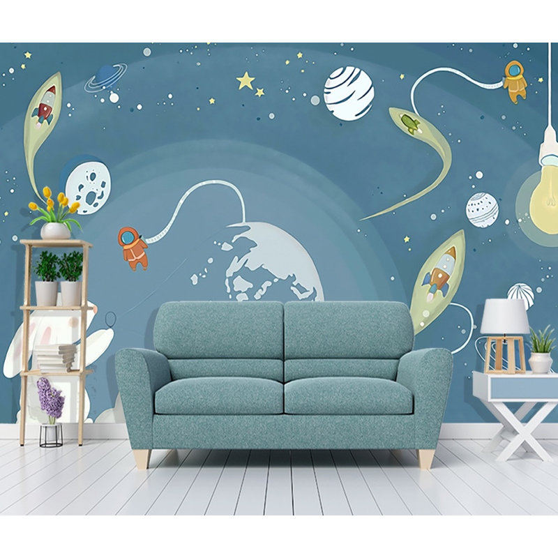 Caricature de papier peint amovible «Little Bunny And Astronauts», L 9 po x l 15 po