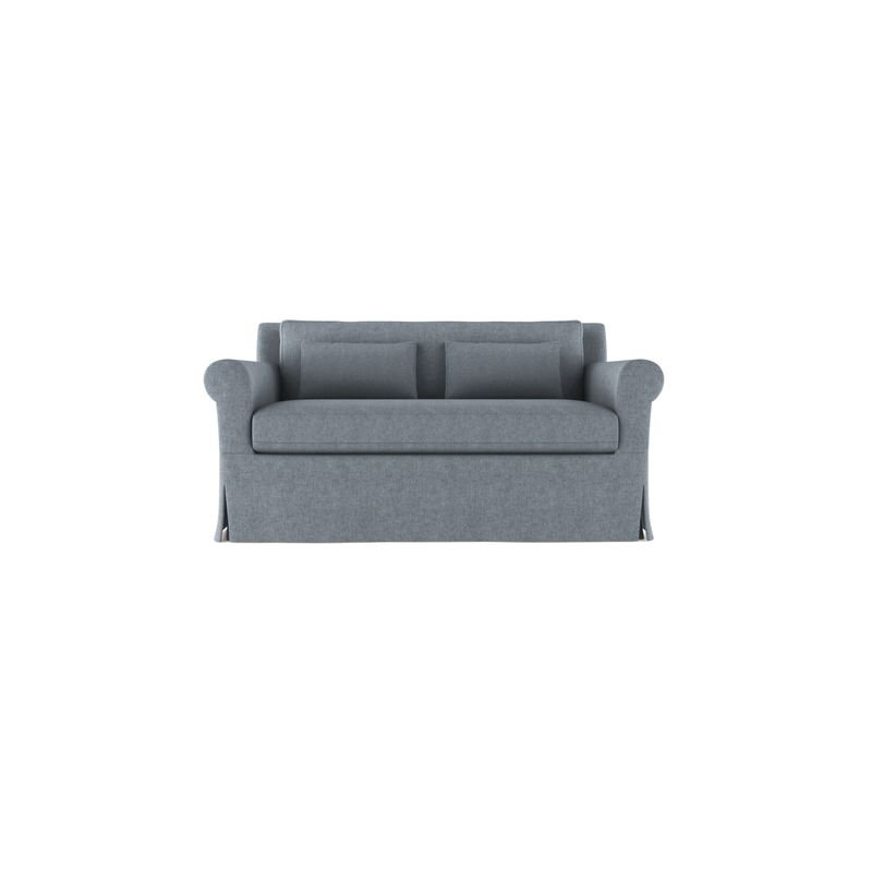 Ludlow Rolled-Arm Skirted Loveseat, Box Weave Linen Pumice, 34" H x 60" W x 38" D, Weathered