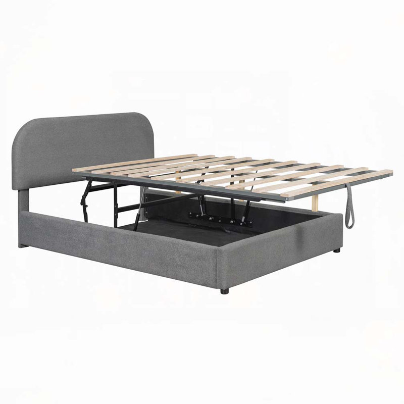 Lit rembourré Teddy avec rangement relevable, Gris, Lit double