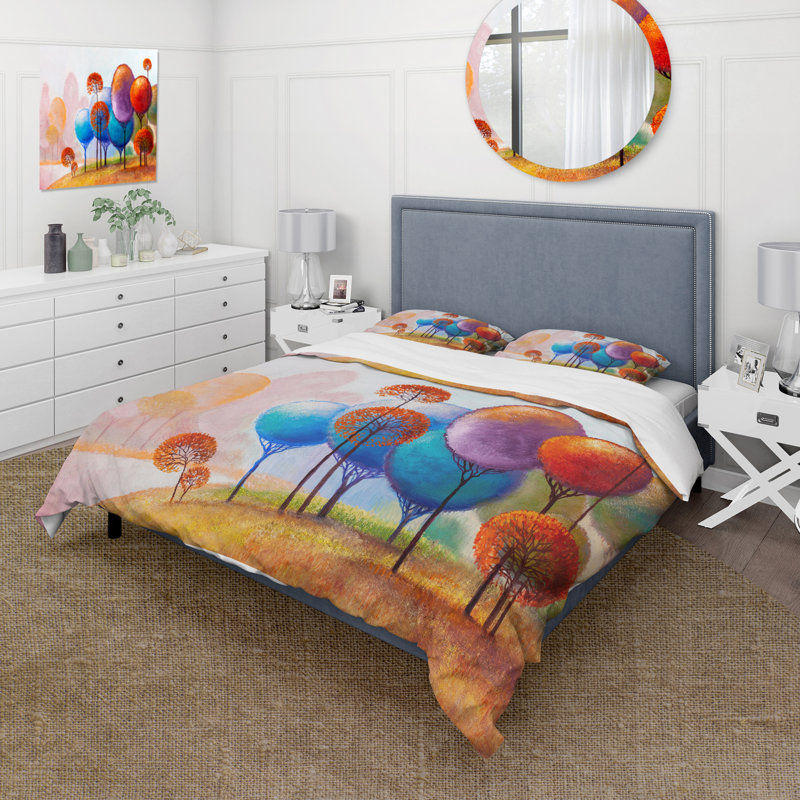 Colorful Trees Impression III - Ensemble de housse de couette traditionnel - Microfibre de polyester