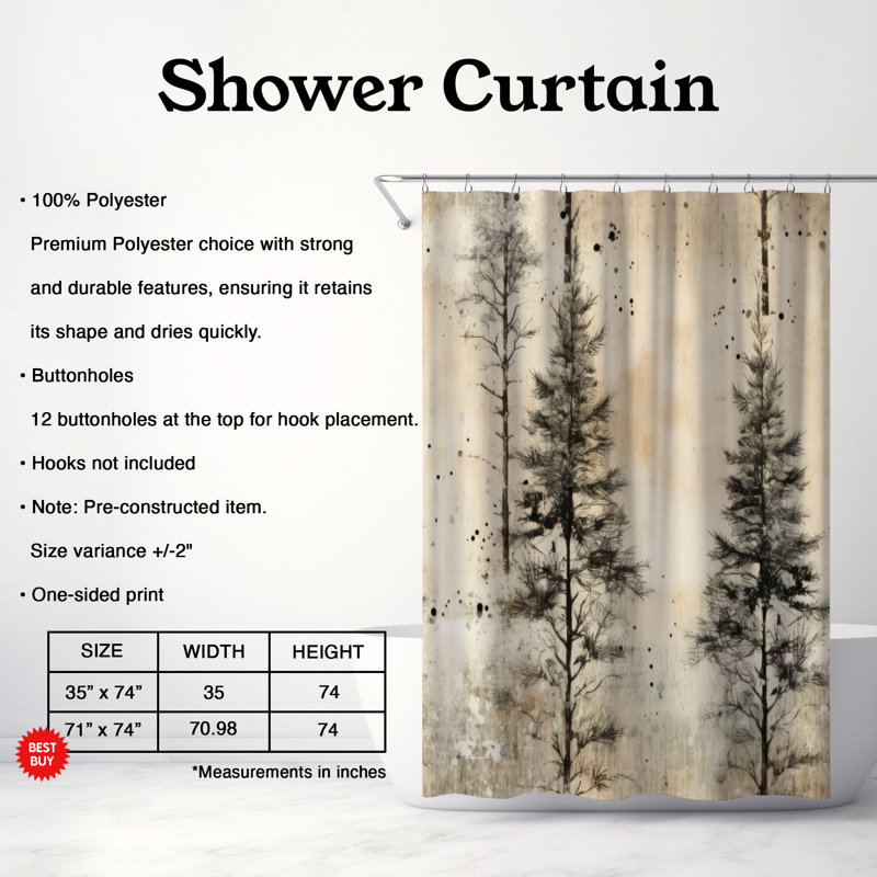 Snowy Tree Line - Premium Shower Curtain, 74" H x 71" W