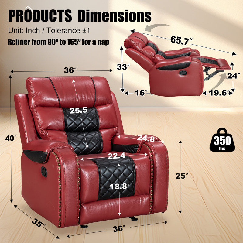 Fauteuil inclinable simple en cuir Ambridge Air, Rouge / Noir